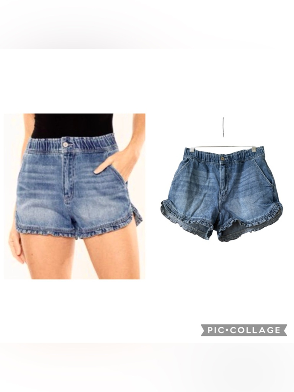 KanCan Blue Ruffle Hem Denim Shorts - Picture 2 of 11